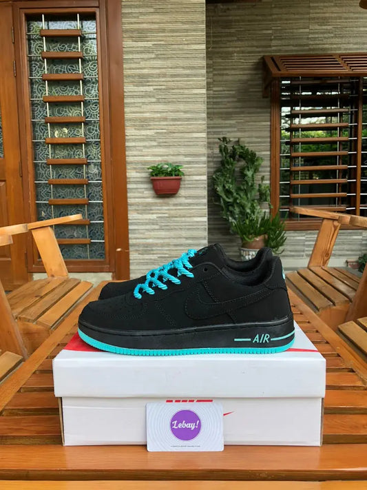 Nike Air Force 1 Triple Black (Suede Cyan)