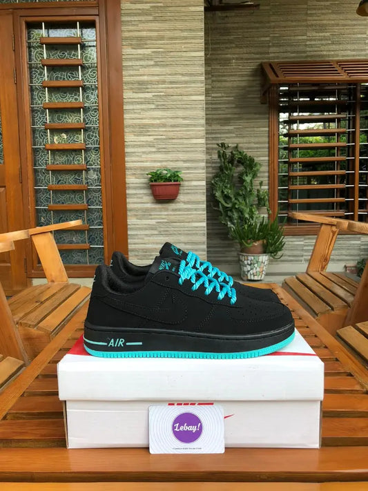 Nike Air Force 1 Triple Black (Suede Cyan)