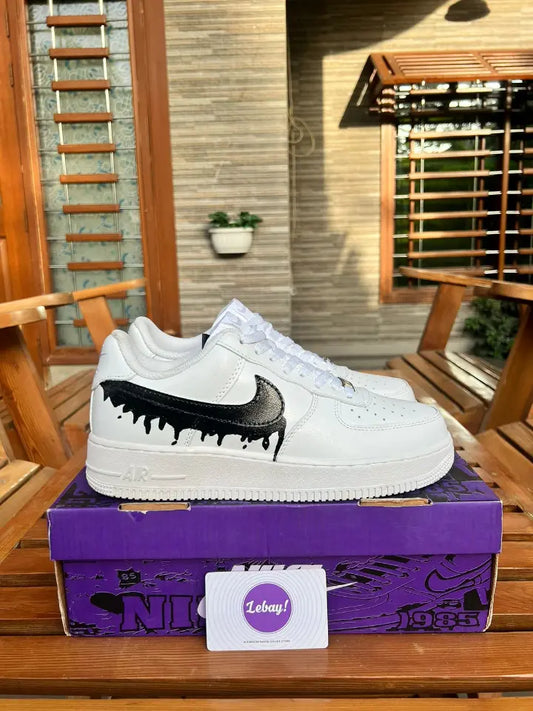 Nike Air Force 1 Customized Black Dripping Swoosh (Grade 8A Exclusively At Lebay)