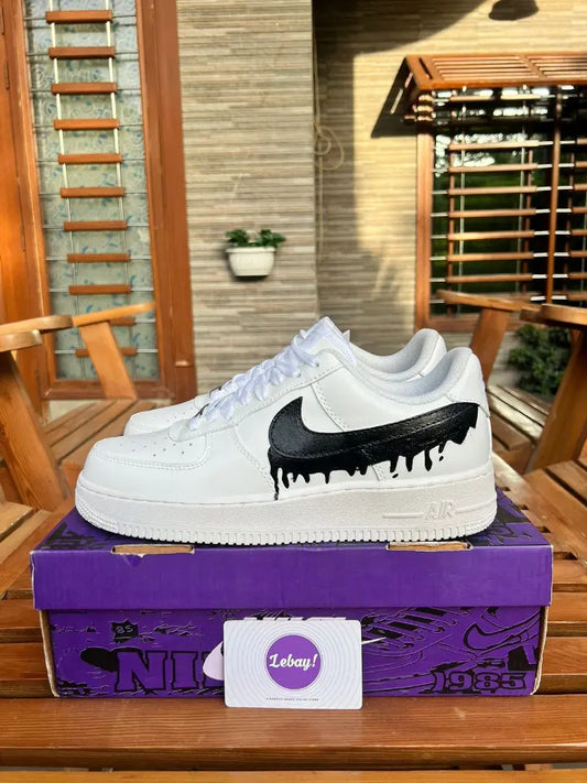 Nike Air Force 1 Customized Black Dripping Swoosh (Grade 8A Exclusively At Lebay)