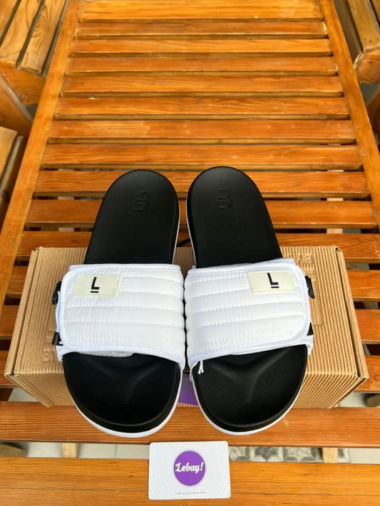 Leap Original Cushioned Slides With Side Adjusters (White)