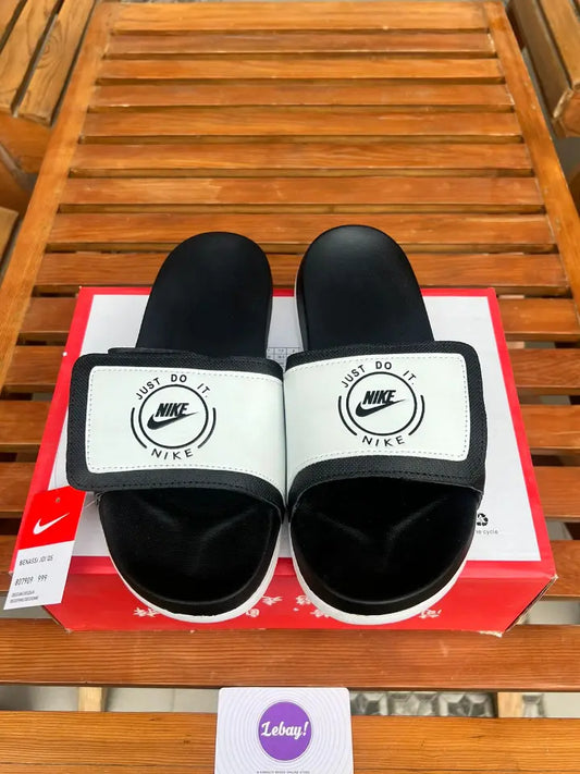 Nike Just Do It Velcro Padded Slides (Black White)