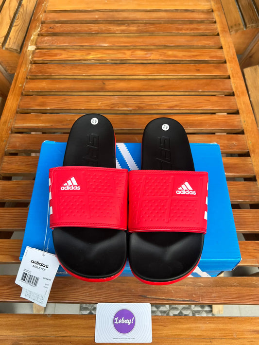 Adidas Cloud Foam Original Padded Cushion Stripped Slides (Red)