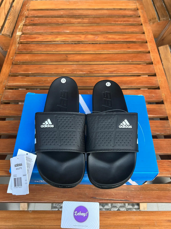 Adidas Cloud Foam Original Padded Cushion Stripped Slides (Black)